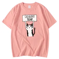 Cómodas camisetas para hombre de trewneck de gran tamaño 2021 camisetas Catitos lindos contra Trump Printing Tops Camiseta de manga regular Man Y0809