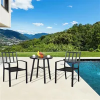US Stock 2pcs Chair 1pc Dining Table Room Furniture Backrest Top Vertical Grid Courtyard Iron Tables And Chair Set a23 a49