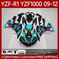 Cyan Black Bodwork Kit para Yamaha YZF-R1 YZF R1 1000 CC YZF-1000 09-12 Corpo 92No.136 YZF1000 YZF R11 2010 2011 2012 1000CC YZFR1 09 10 11 12 Feeding da motocicleta