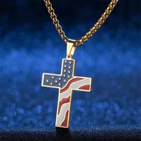 Pendant Necklaces Cross Men&#039;s American Flag Necklace Chain On The Neck Stainless Steel Hip Hop Punk Black Gifts For Man