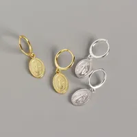 Hoop Huggie Geometrische Maagd Mary Oorbellen voor Vrouwen 925 Sterling Zilveren Ovale Munt Medaille Charm Golden Circle Hoops M25