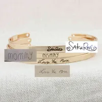 Personalized Custom Bracelet Actual Handwriting Signature Inspirational Engraved Memorial Cuff Bangle for Women