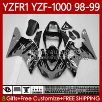 Kit de carrosserie pour Yamaha YZF-1000 YZF-R1 YZF1000 YZFR1 98 99 00 01 Body 82NO.162 YZF R1 1000CC 1998-2001 Flammes grises YZF 1000 CC R 1 1998 1999 2000 2001 Catériel de la moto