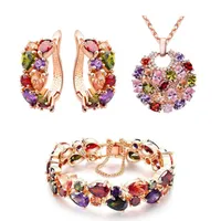 3pcs pack 2021 Luxo rosa cor ouro colar brincos bracelet conjunto para mulheres senhora aniversário presente jóias a granel j5785