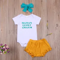 Clothing Sets 0-24M Infant Baby Boy Girl Letter Print Short Sleeve Romper+High Waist Soild Shorts Summer 3pcs