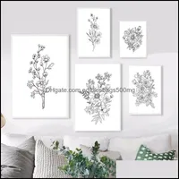 Pinturas artes, artesanato presentes GardenPaintings linha abstrata lona flor posters preto e branco planta simples fotos modernas para o interior