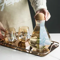 Nordic geometryczny czajnik wodny szklany kubek kreatywny dzbanek zimny wodny z sokiem z drewna pokrywki wodnej i kawy herbata garnek domowy prezent 210610