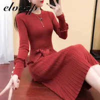 Autumn Winter Knit Long Dress Women Elegant Casual O-neck Slim Bodycon Robe Sweater Dresses Office Lady Mid-calf Knitted Dress Y1006