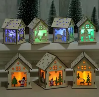 200 stks Kerstmis blokhut hangt Hout Craft Kit Puzzel Speelgoed Xmas Houten Huis met Kaars Licht Bar Home Decoraties Kindervakantie Geschenken SN2919
