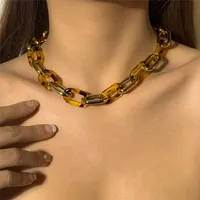 Punk Goth Sexy Leopard Impressão Link Chain Colar Boho Forma Acrílica Uma peça Chunky Collar Collar Colares Para As Mulheres Jóias