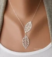 Collar de hojas 1pc Moda Hermosa Oro / Plata Hojas Doble Colgante Collar Unique Mejor regalo T2I52968