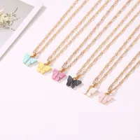 Colourful Cute Cheap Butterfly Jewelry Simple Gold Link Chain Acrylic Butterfly Pendant Choker Necklace for Party Girl Wholale