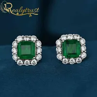 RealyTrust الصلبة 925 فضة خضراء الزمرد الأخضر أقراط للنساء الفتيات غرامة مجوهرات الزفاف الاشتباك هدية 210323