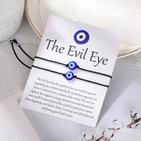 Handgemaakte Evil Blue Eye Armbanden Set met Kaart Rood Zwart String Armband Kabbalah Bescherming Luck Amulet voor vrouwen Mannen Family Friends