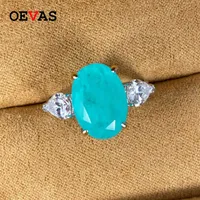 Oevas 100% 925 Sterling Silber 10 * 14mm Oval Synthetische Paraiba Turnaline Ringe Frauen Funkelnder High Carbon Diamant Fine Schmuck