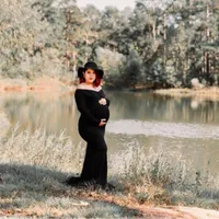 カジュアルドレスブラックオフショルダー長袖妊娠中の女性マーメイドマキシカスタムメイドのマタニティローブポーシュート2021到着