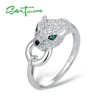 SANTUZZA Silver Ring For Women Pure 925 Sterling Leopard Panther Cubic Zirconia s Party Trendy Fine Jewelry 220211