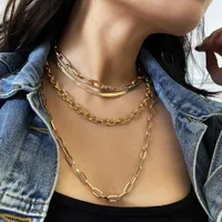 Pendant Necklaces Multi-layer Herringbone Choker Necklace For Women Gold Color Chunky Paper Clip Snake Chain Trendy Charm Jewelry