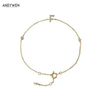 Andywen 925 Sterling Zilver Luxe Initial F Alfabet Hoge Kwaliteit Zirkoon CZ Armband European Special Name Chain Bangle 210608