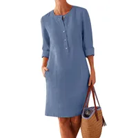 Casual Dresses Plus Size S-5xl Women Cotton Linen Dress Long Sleeve Button Up Pocket Shift Vestido Lino Large Autumn