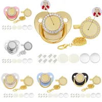 Устанавливает Baby Passifier и CLIPS Custom Personalized Blank Golden Bling Silicone Minal Nipple Sublimation Dummy Pacifiers #