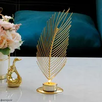 Ljushållare Elegant Gold Feather Holder Centerpiece For Wedding Party Table Gifts Light Center Decor