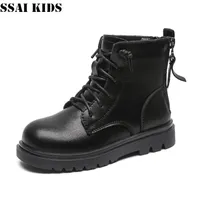 SSAI KIDS Children's boots 2021 autumn winter new boys British style ankle boots girls leather plus velvet warm
