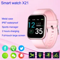 Smart Watch IP67 Vattentät X21 SmartWatch Kvinnor Män Fitness Tracker Sport Klockor för IOS Android Phone Hjärtfrekvens Monitor Blodtrycksfunktioner