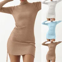 عارضة فساتين الخريف الشتاء مضلع كينيت اللباس المرأة س الرقبة طويلة الأكمام خمر مصغرة ضئيلة الأساسية ل 2022 vestidos