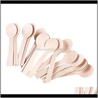 Spoons Flatware Kitchen, Dining Bar Home & Garden Drop Delivery 2021 100Pcs Disposable Wooden Mini Ice Spoon Wood Western Dessert Scoop Weddi