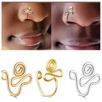 Copper Wire Spiral Fake Piercing Nos Pierścienie Punk Gold Silver Color Clip Nose może być mankietem do ucha