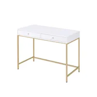 ACME Ottey Desk in White High Gloss & Gold 92540 Furniture Table PC Table a57