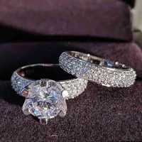 Moonso Sterling Zilver 925 Ringen voor Vrouwen 2 CT 2-PC Princess Cut Wedding Engagement Sieraden Ring Set R4632