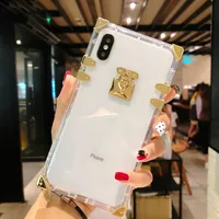 Projektant Fashion Square Clear Phone Telefon Bling Metal Crystal Cover Protective Shell na iPhone 13 12 11 Pro Max XR XS 8 7 6 Plus