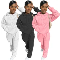 women fashion solid color leisure sports tracksuits sweater two-piece suit Girl Printed Top jogging suits