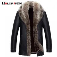 Holyrising Real Raccoonの毛皮の襟の男性のフェイクレザージャケット冬の厚いコートJaqueta de Couro Chaqueta男性PUレザー18536-5 211201