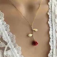 Anhänger Halsketten Rose Blume Halskette Für Frauen 3 Farben Vintage Boho Botanische Glamour Mode Party Schmuck Freundin Geschenk