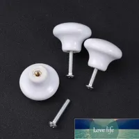5pcs Durable Round Ceramic Kitchen Cupboard Cabinet Drawer Door Knobs Handles - Size S (White)