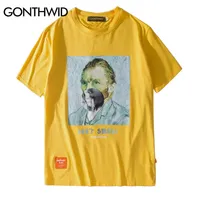 Gonthwid Komik Sigara Van Gogh T Shirt Streetwear Harajuku Tarzı Erkek Hip Hop Sokak Tişörtleri Yaz Moda Erkek Tee 210329 Tops