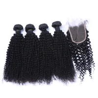 Brasilianer Afro Kinky Curly Human Hair Webs Extensions 4 Bündel mit Verschluss freier mittlerer 3 Teil Doppelscheuchen -färbbares bleichbares 100 g/pc DHL