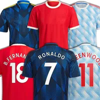 Cristiano 7Ronaldo Sancho Manchester Soccer Jerseys United B.Fernandes Bruno Fernandes Martial Utd Pogba Rashford Fotbollskjorta Män + Kids Kit Shirts Cavani Z1