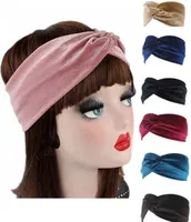 Solid Color Gold Velvet Headband Stretch Fabric Women Girl Versatile Cross Knot Bow Turban Bandage Headwear Hair Accessories