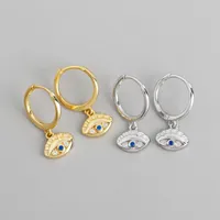 Echt 100% 925 Sterling Zilveren Sieraden Mini Blauw Zirkoon Evil Eyes Earring Hanger Kleine Stud Oorbellen voor Dames Femme