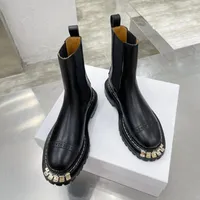 Siyah elastik tıknaz platform bisikletçisi ayak bileği botları deri martin patik ile çentikli tek ağır işyeri lüks tasarımcılar marka fabrika ayakkabıları için ayakkabı