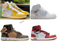 Top quality Jumpman 1 men&#039;s women&#039;s basketball shoes Yellow Black Red White sneakers
