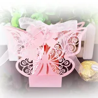 Presentförpackning 50 100st Butterfly Shape Paper Candy Box Förpackning Laser Cut Chokladkaka för bröllopsfödelsedagsfesttillbehör