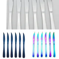 6 шт. / Установить многоцветный стейк нож западный стиль ужин ножей посуда набор острые столовые приборные посуды радуга черный синий х0703