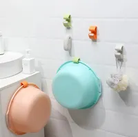 Storage hook adhesive hole free wall hanging washbasin holder kitchen toilet plastic bathtub adhesive hooks home
