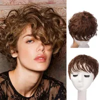 Synthetic Wigs PAGEUP Human Hair Topper Wig With Bangs Increase The Amount Of On Top Head To Cover White Hairpiece