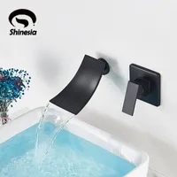 Shinesia Mat Siyah Banyo Havzası Musluk Şelale Duvara Monte Mikser Dokunun Gizli Gizli Lavabo Duş Setleri